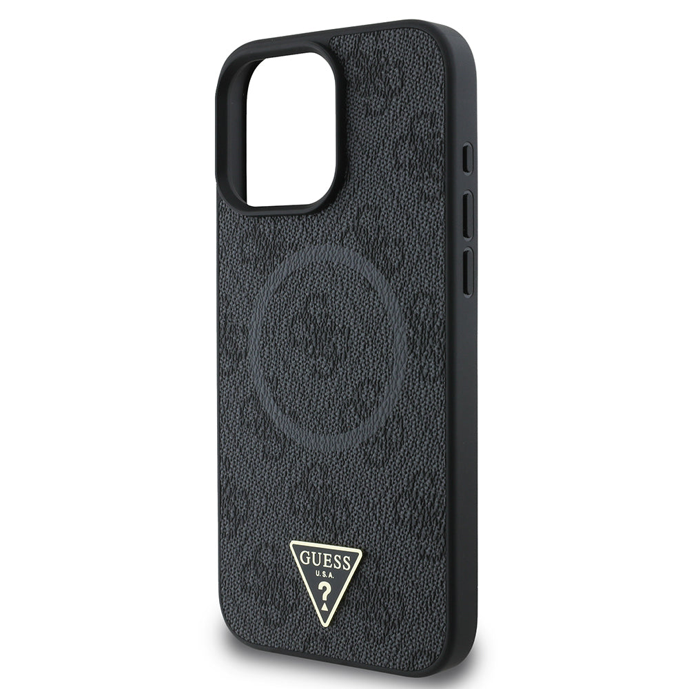 Guess iPhone 16 Pro Orjinal Lisanslı Magsafe Şarj Özellikli PU Üçgen Logo 4G Desenli Telefon Kılıfı-6