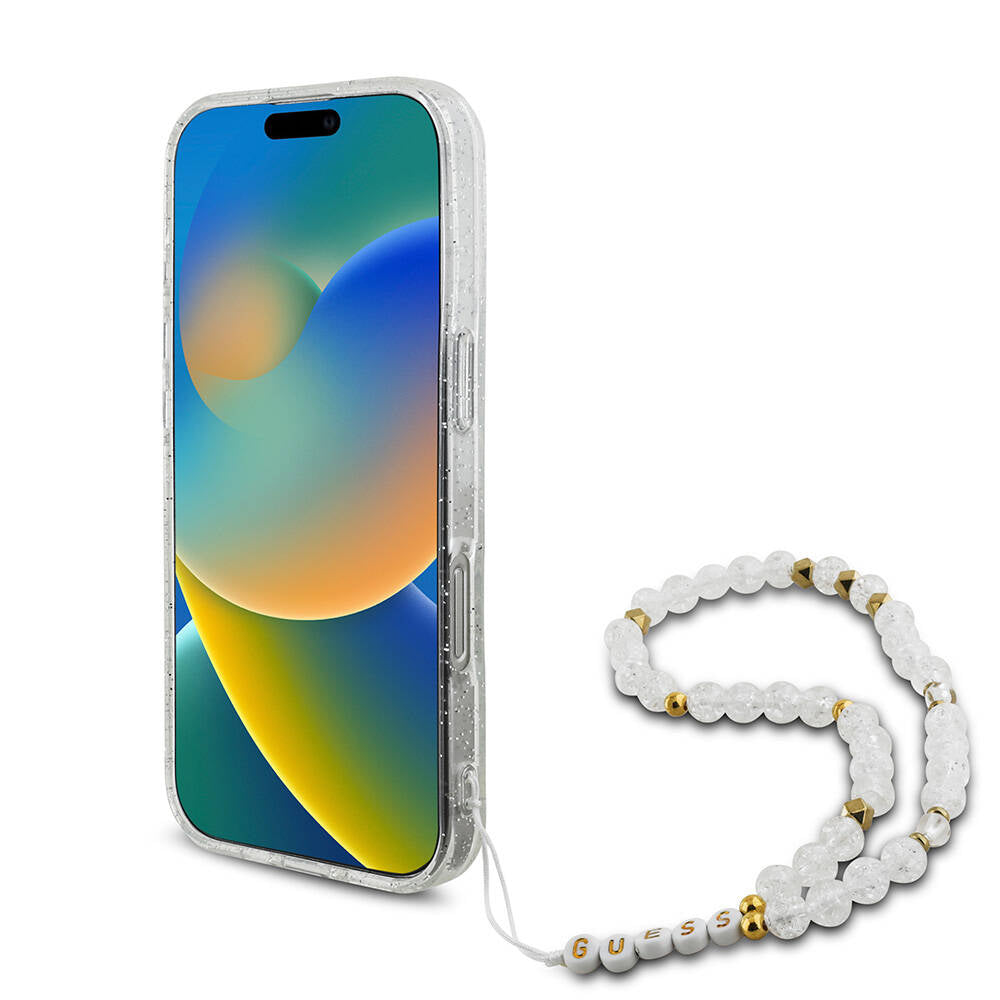 Guess iPhone 16 Pro Orjinal Lisanslı Magsafe Şarj Özellikli Simli Silikon İnci Bileklikli Telefon Kılıfı - 22