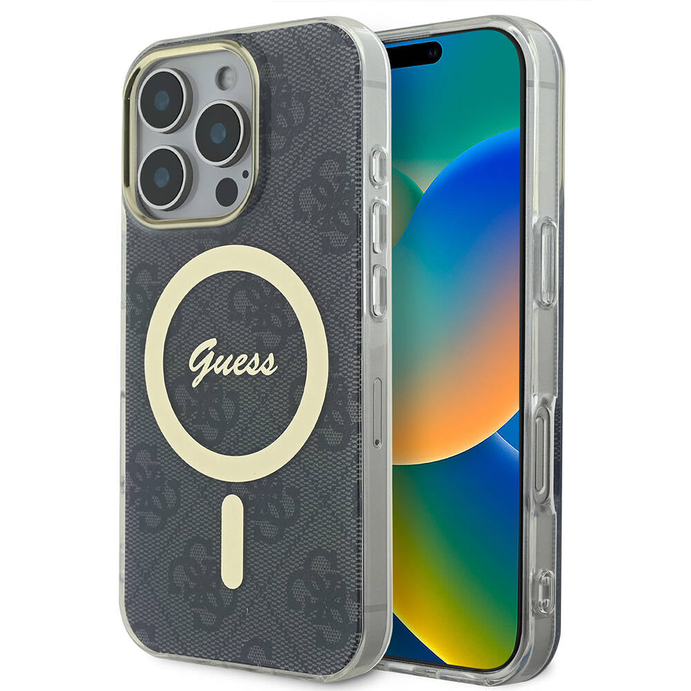 Guess iPhone 16 Pro Orjinal Lisanslı Magsafe Şarj Özellikli Yazı Logolu 4G Desenli Telefon Kılıfı - 16