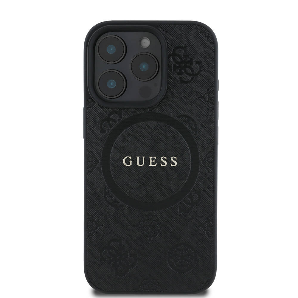 Guess iPhone 16 Pro Orjinal Lisanslı Magsafe Şarj Özellikli Yazı Logolu Saffiano Peony Telefon Kılıfı - 3