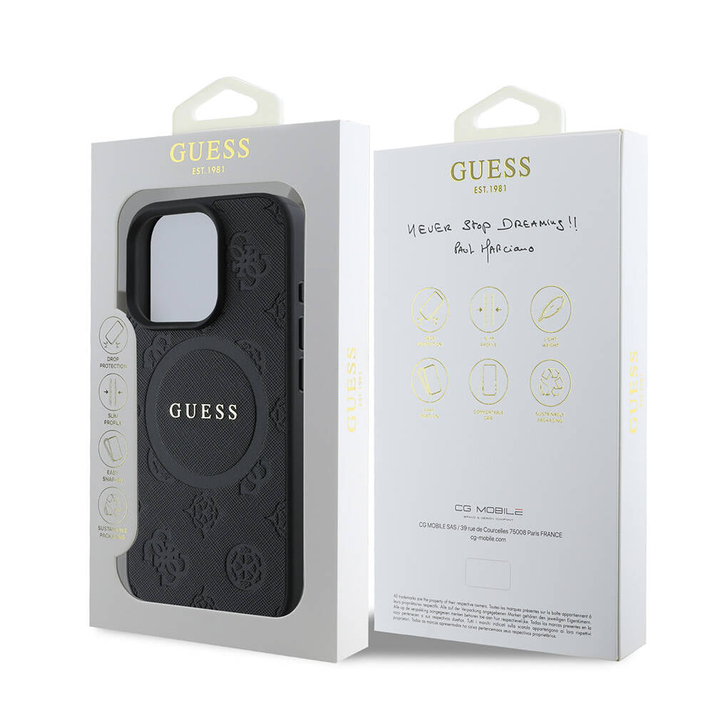 Guess iPhone 16 Pro Orjinal Lisanslı Magsafe Şarj Özellikli Yazı Logolu Saffiano Peony Telefon Kılıfı - 8