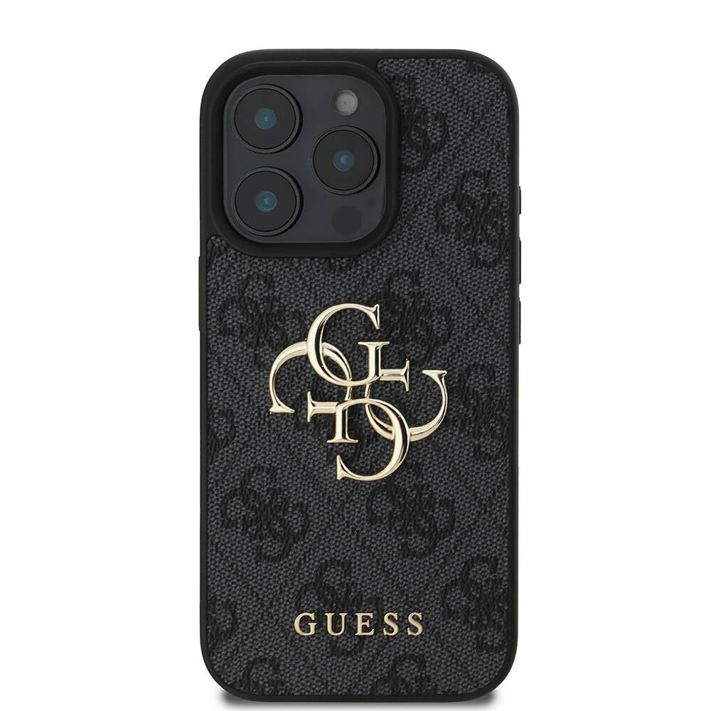 Guess iPhone 16 Pro Orjinal Lisanslı PU Deri 4G Desenli Metal Büyük 4G ve Yazı Logolu Telefon Kılıfı - 10