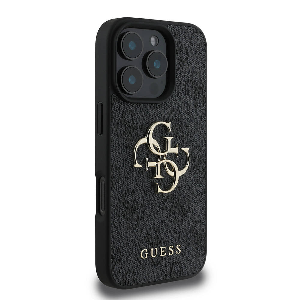 Guess iPhone 16 Pro Orjinal Lisanslı PU Deri 4G Desenli Metal Büyük 4G ve Yazı Logolu Telefon Kılıfı - 11