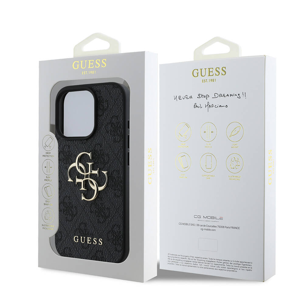 Guess iPhone 16 Pro Orjinal Lisanslı PU Deri 4G Desenli Metal Büyük 4G ve Yazı Logolu Telefon Kılıfı - 15