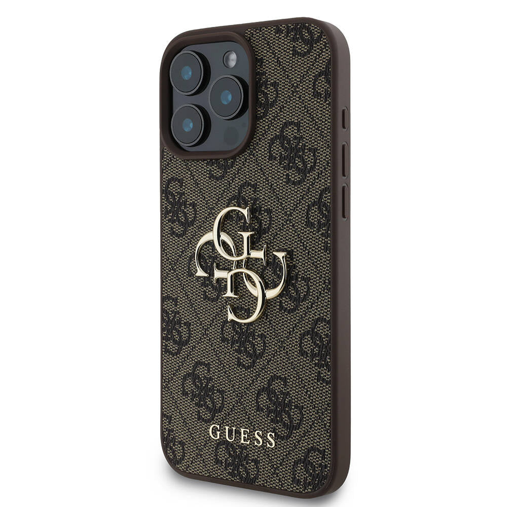 Guess iPhone 16 Pro Orjinal Lisanslı PU Deri 4G Desenli Metal Büyük 4G ve Yazı Logolu Telefon Kılıfı - 2