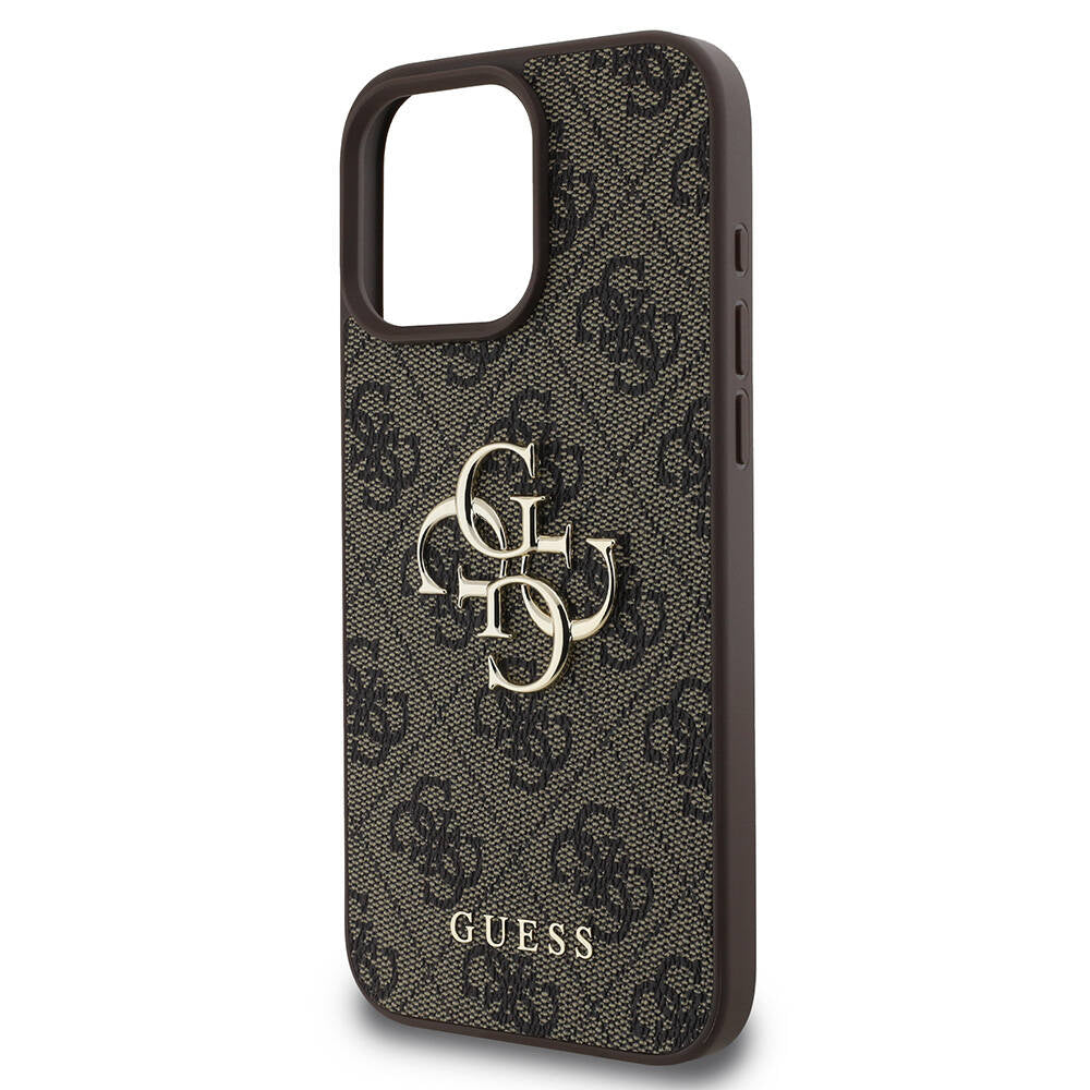 Guess iPhone 16 Pro Orjinal Lisanslı PU Deri 4G Desenli Metal Büyük 4G ve Yazı Logolu Telefon Kılıfı - 6
