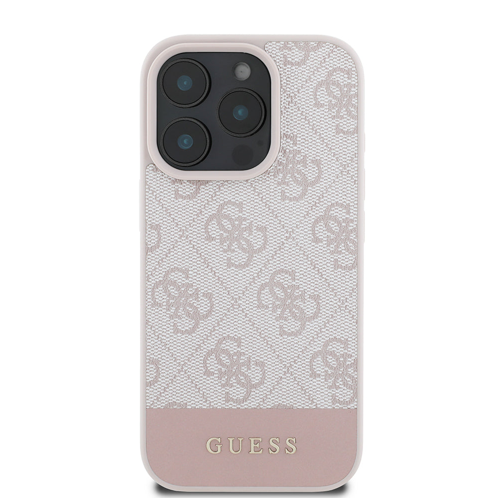 Guess iPhone 16 Pro Orjinal Lisanslı PU Deri Şerit Logo Dizaynlı Kılıf