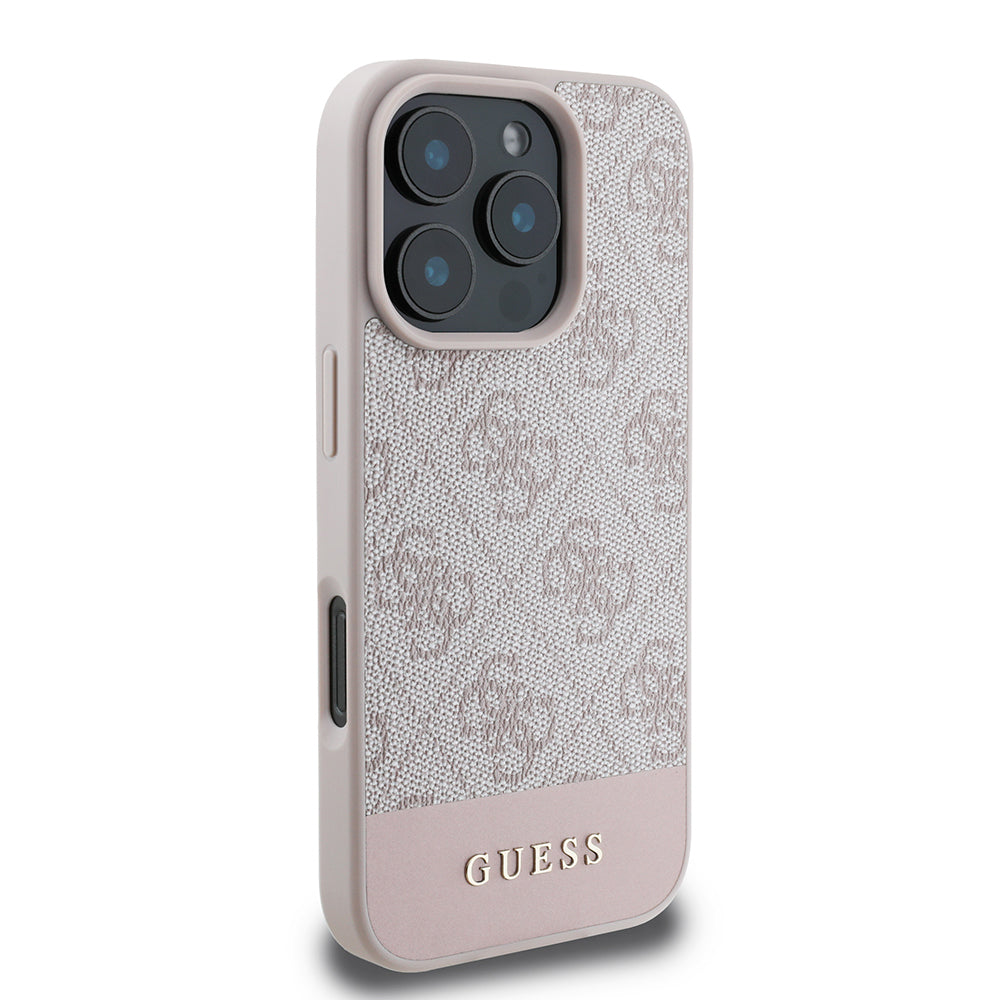 Guess iPhone 16 Pro Orjinal Lisanslı PU Deri Şerit Logo Dizaynlı Kılıf