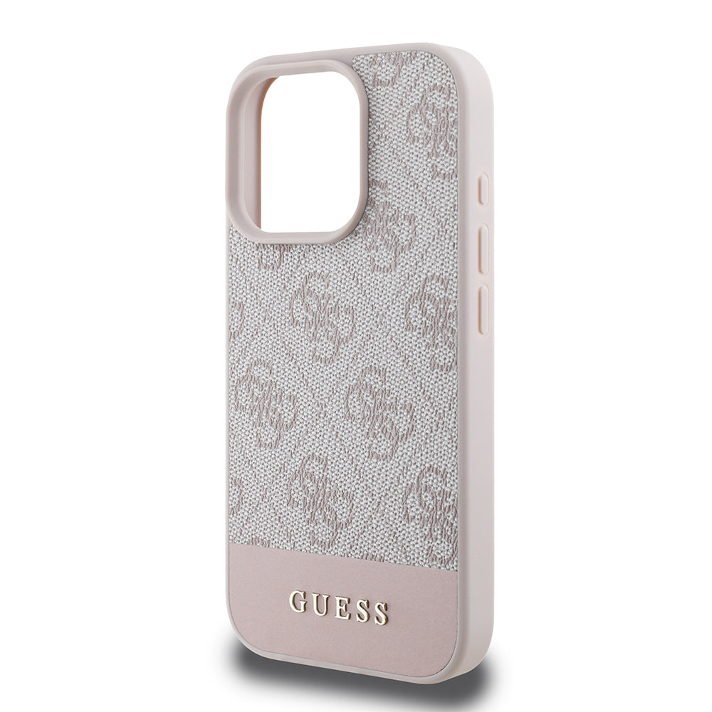 Guess iPhone 16 Pro Orjinal Lisanslı PU Deri Şerit Logo Dizaynlı Kılıf
