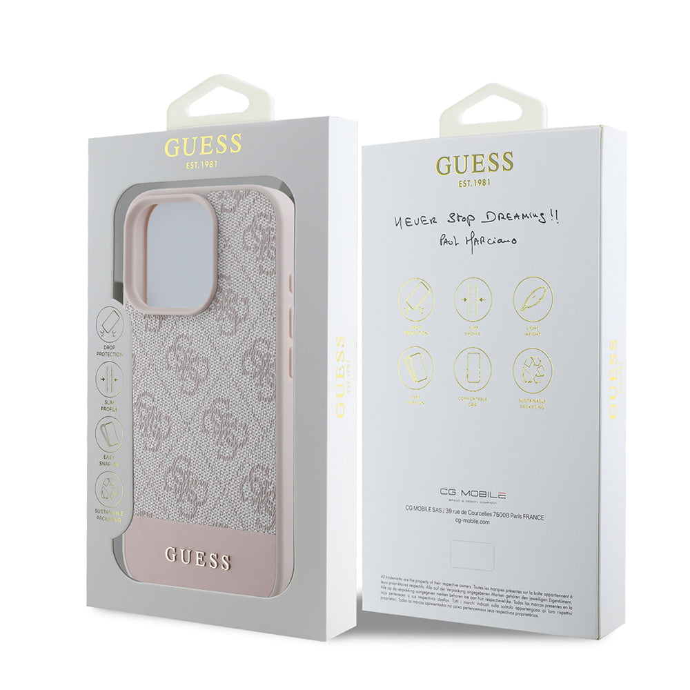 Guess iPhone 16 Pro Orjinal Lisanslı PU Deri Şerit Logo Dizaynlı Kılıf