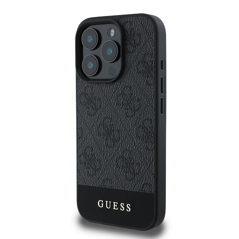 Guess iPhone 16 Pro Orjinal Lisanslı PU Deri Şerit Logo Dizaynlı Kılıf