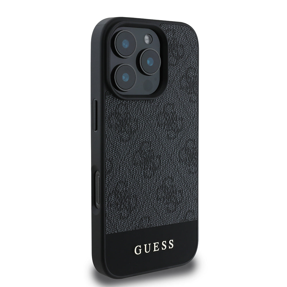 Guess iPhone 16 Pro Orjinal Lisanslı PU Deri Şerit Logo Dizaynlı Kılıf