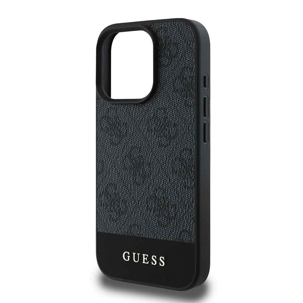 Guess iPhone 16 Pro Orjinal Lisanslı PU Deri Şerit Logo Dizaynlı Kılıf