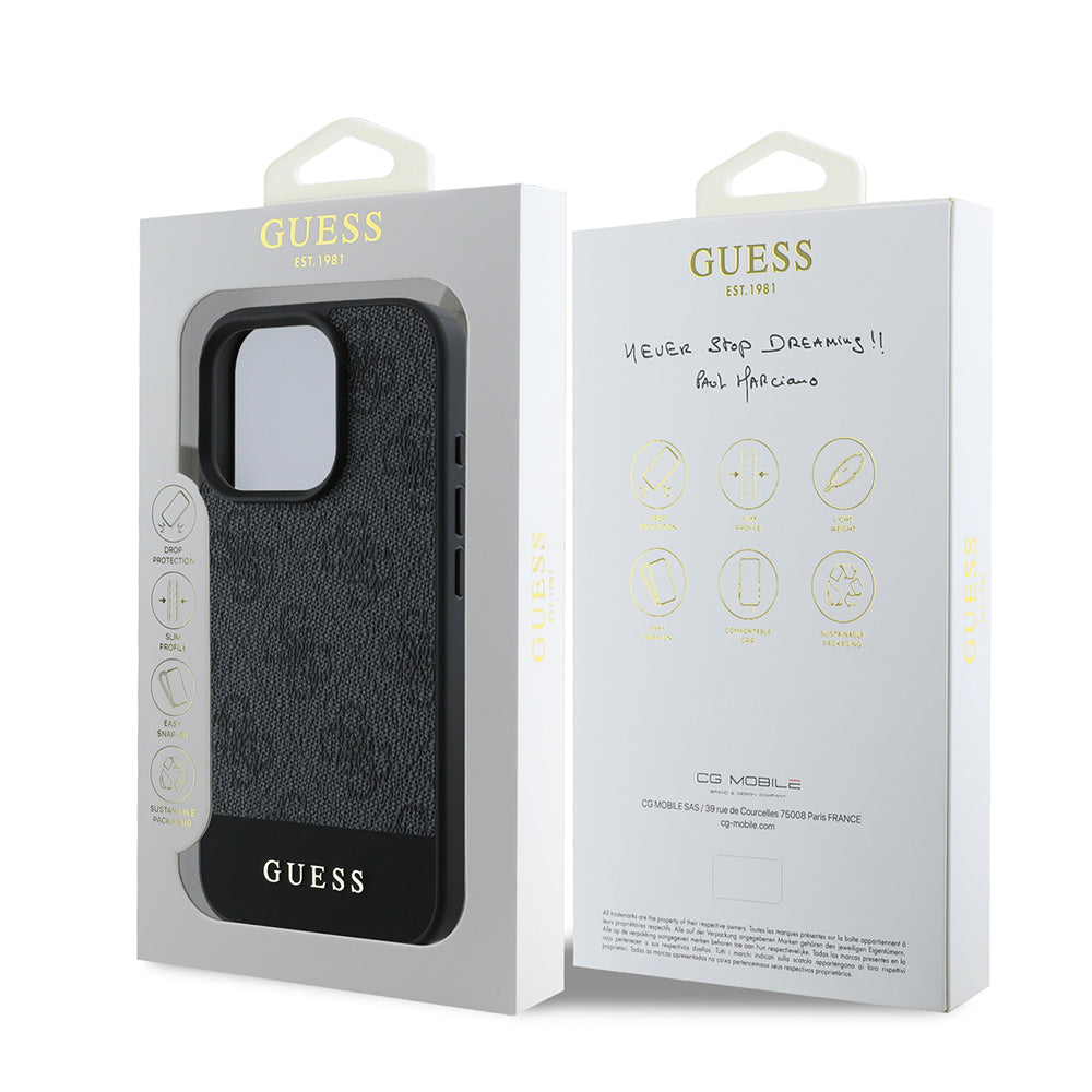Guess iPhone 16 Pro Orjinal Lisanslı PU Deri Şerit Logo Dizaynlı Kılıf