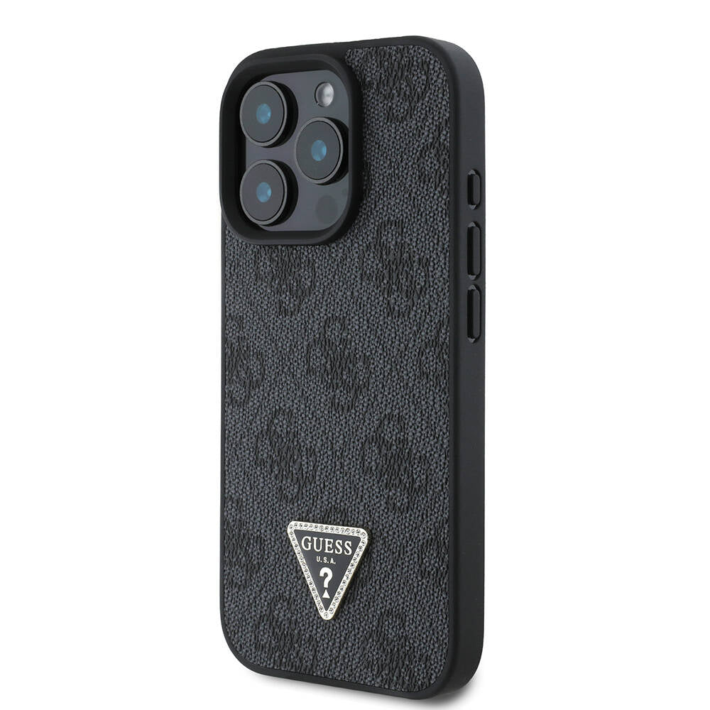 Guess iPhone 16 Pro Orjinal Lisanslı PU Deri Taşlı Metal Üçgen Logolu Çapraz Vücut Askılı 4G Desenli Telefon Kılıfı - 2