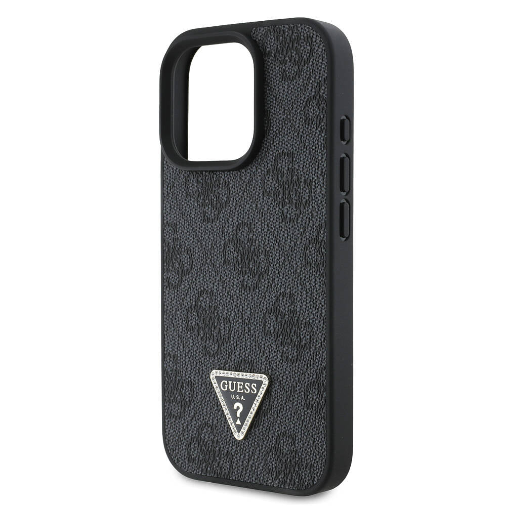 Guess iPhone 16 Pro Orjinal Lisanslı PU Deri Taşlı Metal Üçgen Logolu Çapraz Vücut Askılı 4G Desenli Telefon Kılıfı - 6