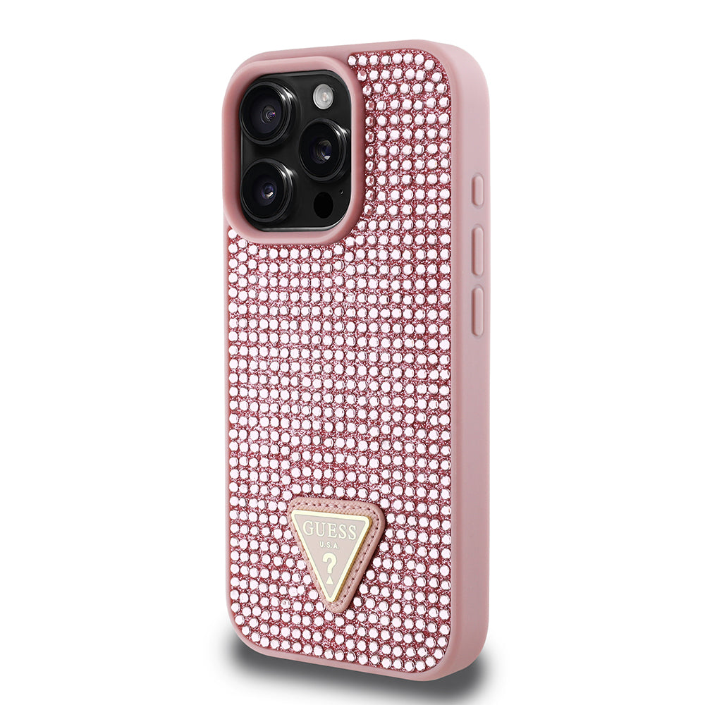 Guess iPhone 16 Pro Orjinal Lisanslı Taşlı Arka Yüzey Üçgen Logolu Telefon Kılıfı-2