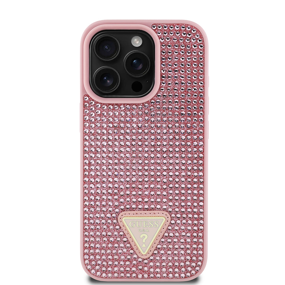 Guess iPhone 16 Pro Orjinal Lisanslı Taşlı Arka Yüzey Üçgen Logolu Telefon Kılıfı-3