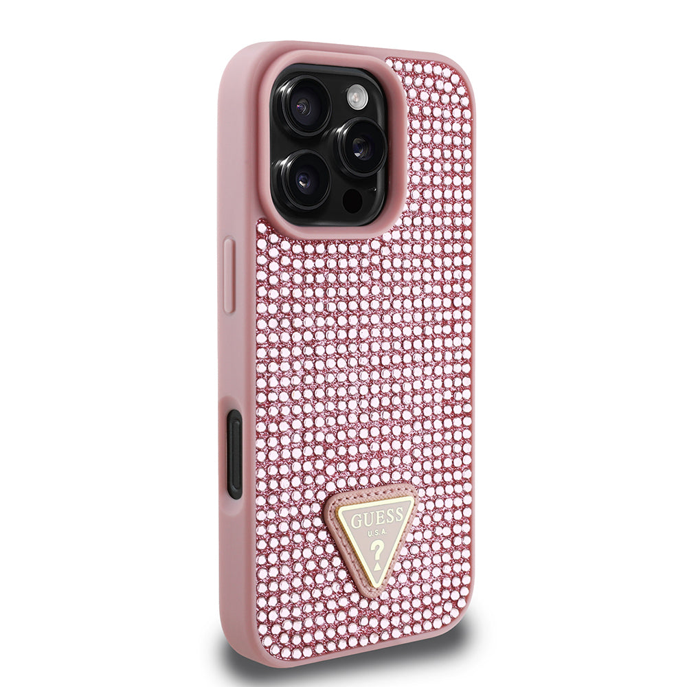 Guess iPhone 16 Pro Orjinal Lisanslı Taşlı Arka Yüzey Üçgen Logolu Telefon Kılıfı-4