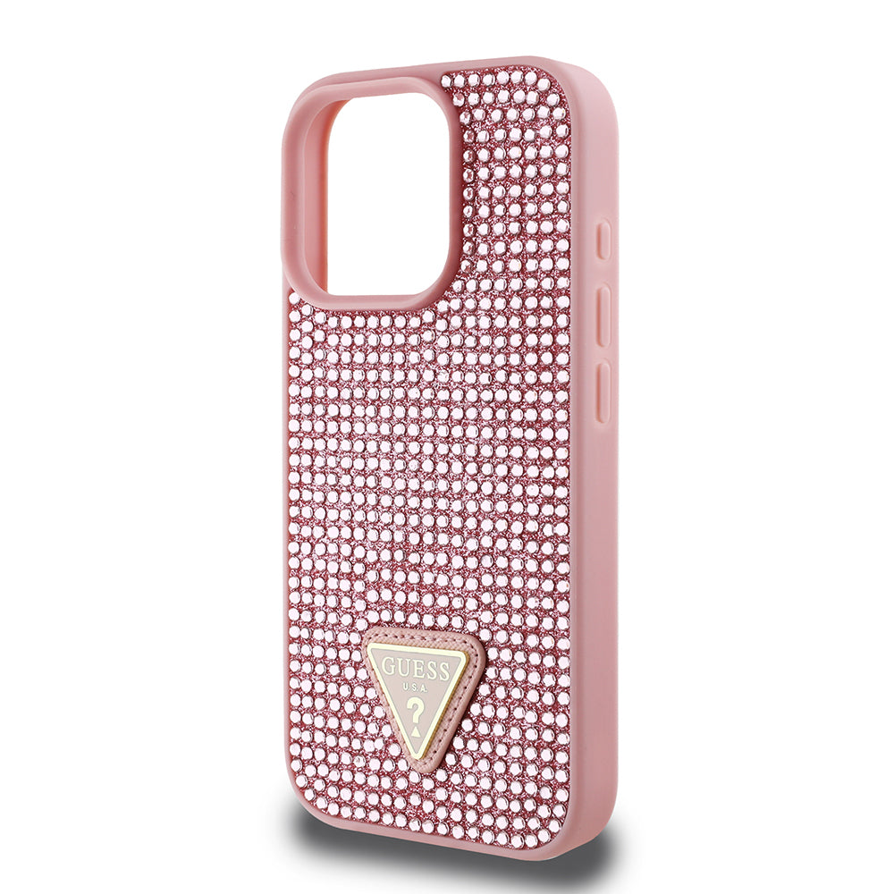 Guess iPhone 16 Pro Orjinal Lisanslı Taşlı Arka Yüzey Üçgen Logolu Telefon Kılıfı-6