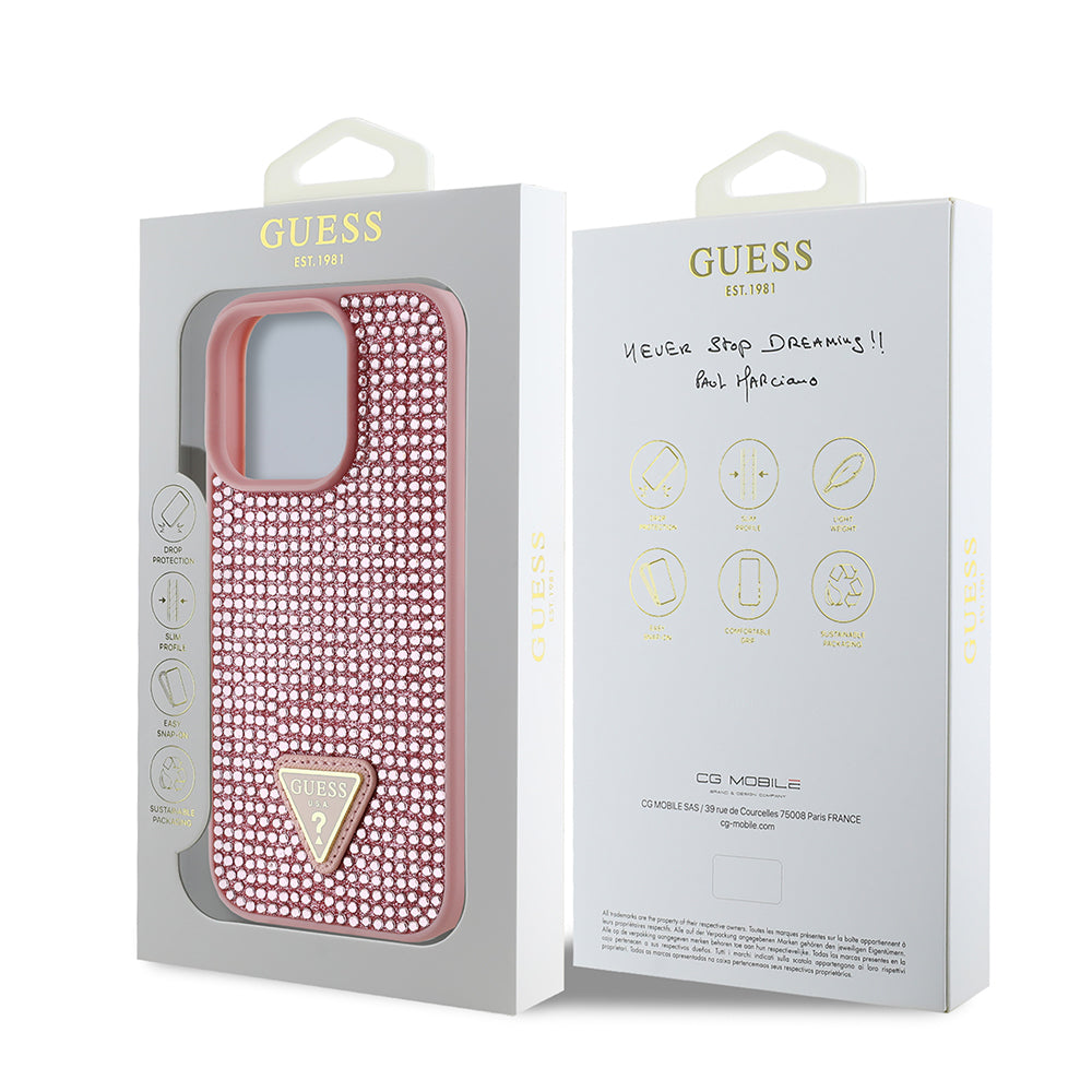 Guess iPhone 16 Pro Orjinal Lisanslı Taşlı Arka Yüzey Üçgen Logolu Telefon Kılıfı-8