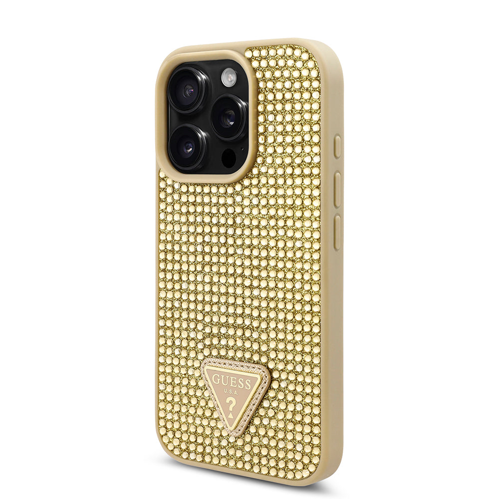Guess iPhone 16 Pro Orjinal Lisanslı Taşlı Arka Yüzey Üçgen Logolu Telefon Kılıfı-10