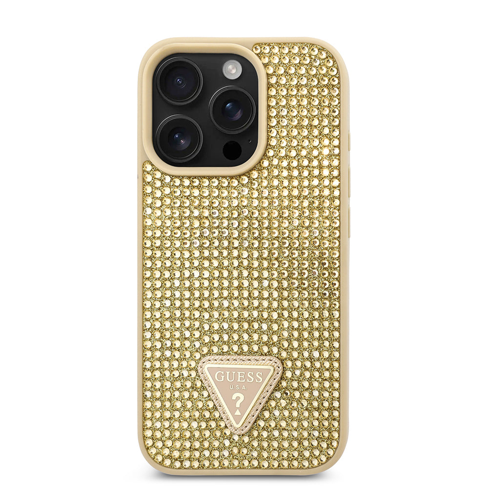 Guess iPhone 16 Pro Orjinal Lisanslı Taşlı Arka Yüzey Üçgen Logolu Telefon Kılıfı-11