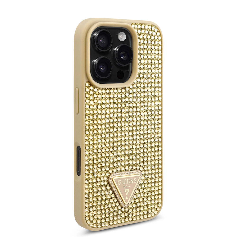 Guess iPhone 16 Pro Orjinal Lisanslı Taşlı Arka Yüzey Üçgen Logolu Telefon Kılıfı-12