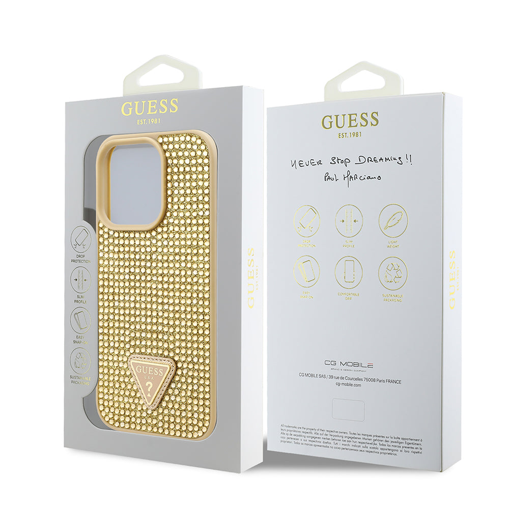 Guess iPhone 16 Pro Orjinal Lisanslı Taşlı Arka Yüzey Üçgen Logolu Telefon Kılıfı-16
