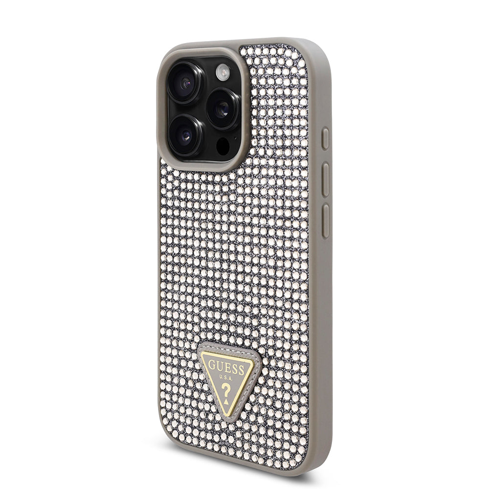 Guess iPhone 16 Pro Orjinal Lisanslı Taşlı Arka Yüzey Üçgen Logolu Telefon Kılıfı-18
