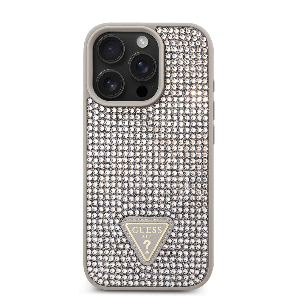 Guess iPhone 16 Pro Orjinal Lisanslı Taşlı Arka Yüzey Üçgen Logolu Telefon Kılıfı-19