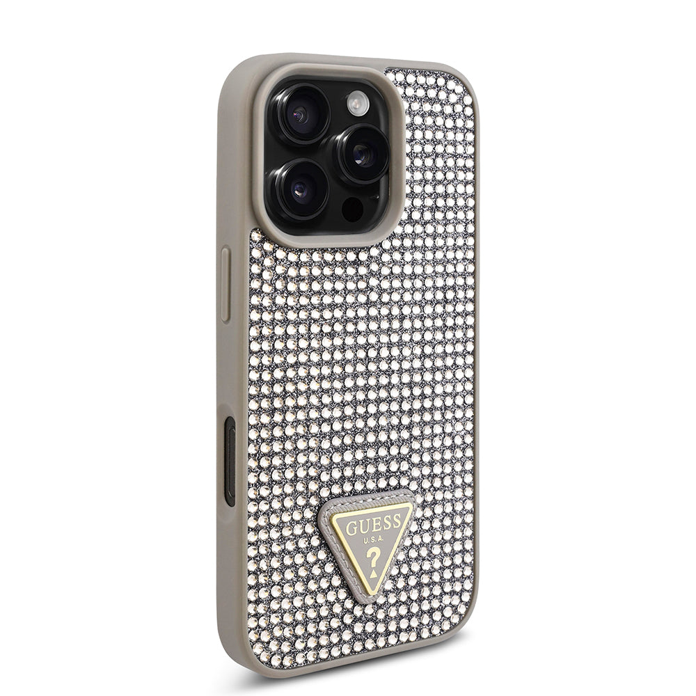 Guess iPhone 16 Pro Orjinal Lisanslı Taşlı Arka Yüzey Üçgen Logolu Telefon Kılıfı-20