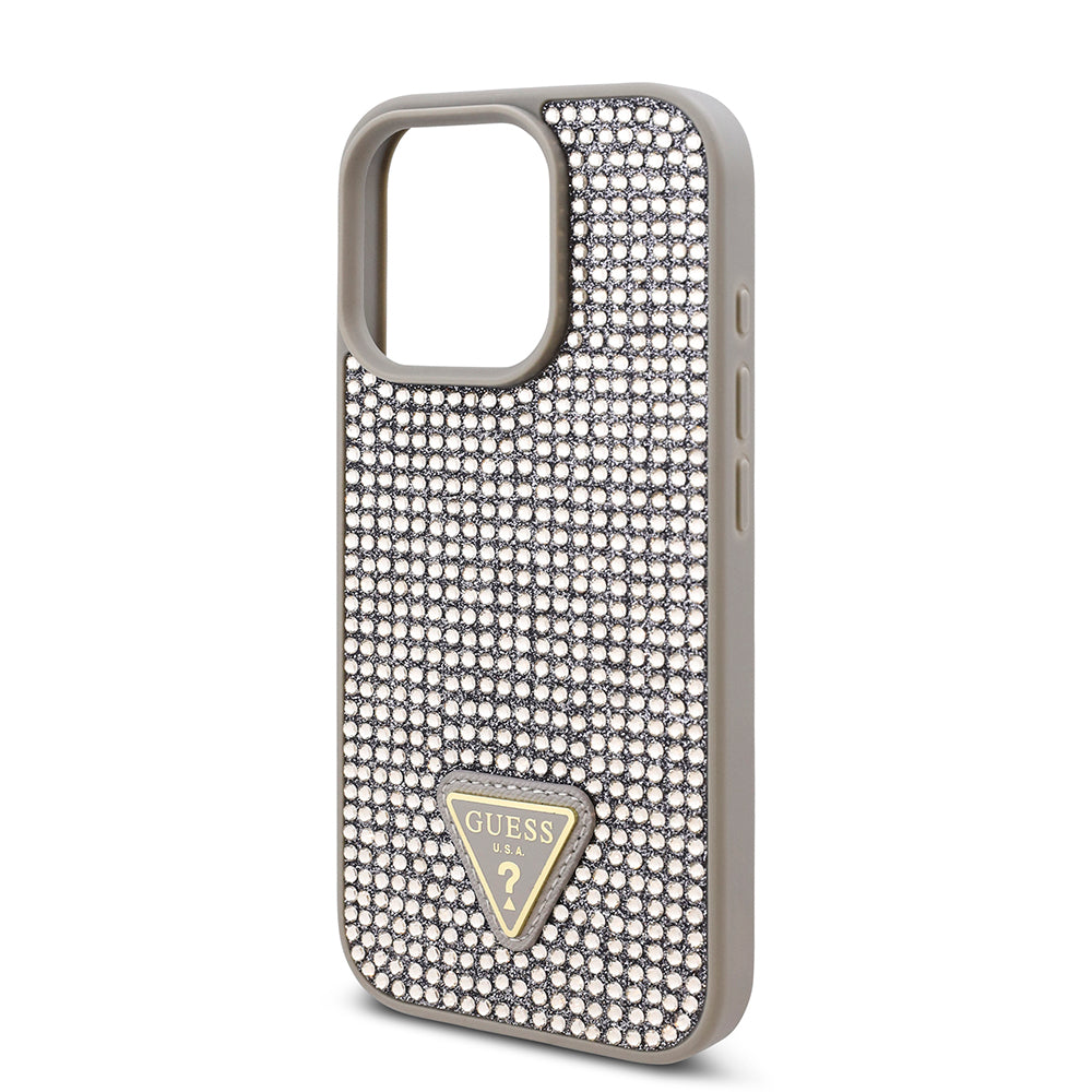 Guess iPhone 16 Pro Orjinal Lisanslı Taşlı Arka Yüzey Üçgen Logolu Telefon Kılıfı-22