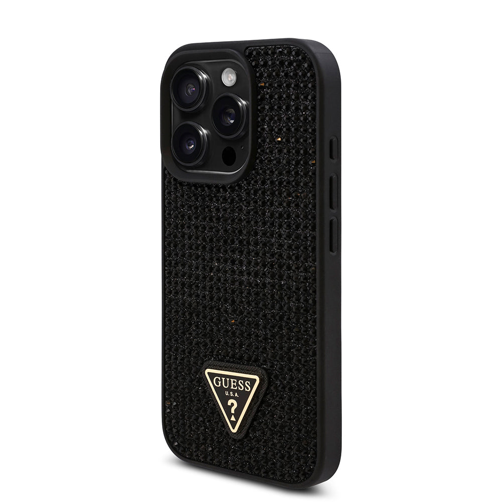 Guess iPhone 16 Pro Orjinal Lisanslı Taşlı Arka Yüzey Üçgen Logolu Telefon Kılıfı-26