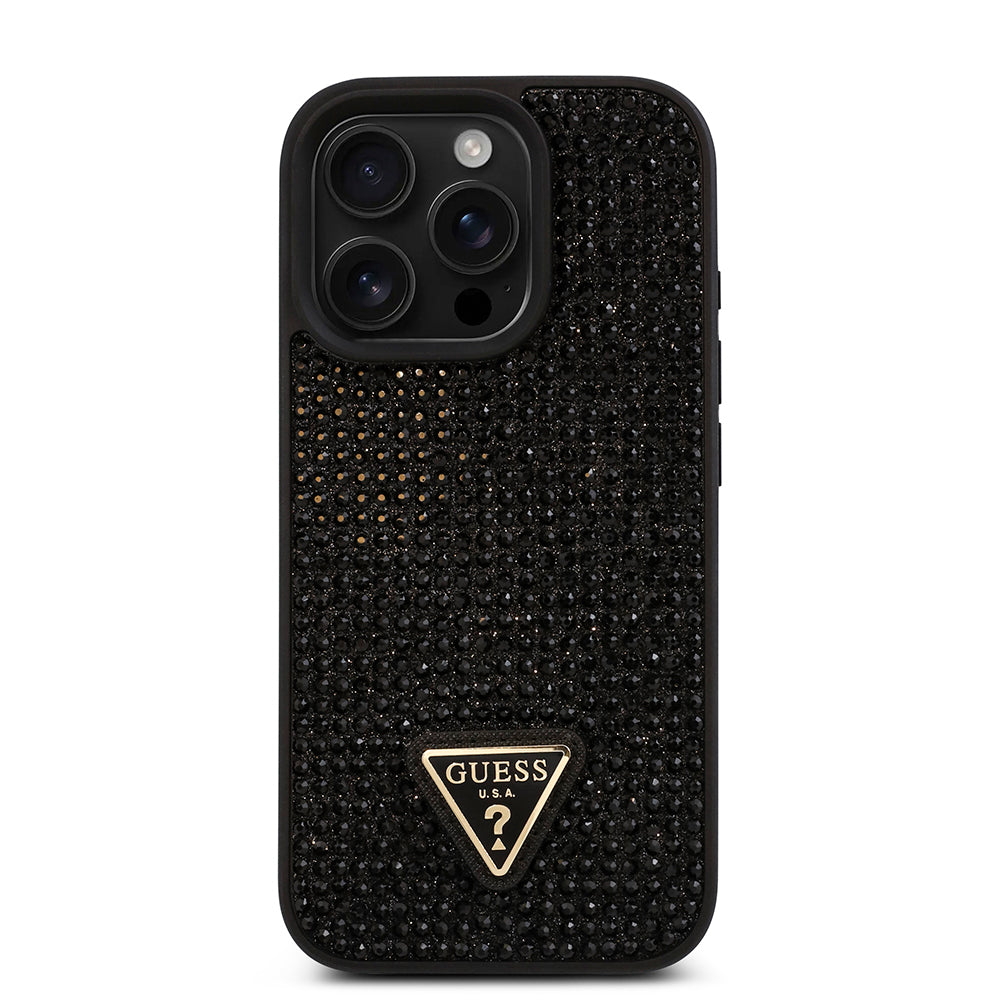 Guess iPhone 16 Pro Orjinal Lisanslı Taşlı Arka Yüzey Üçgen Logolu Telefon Kılıfı-27