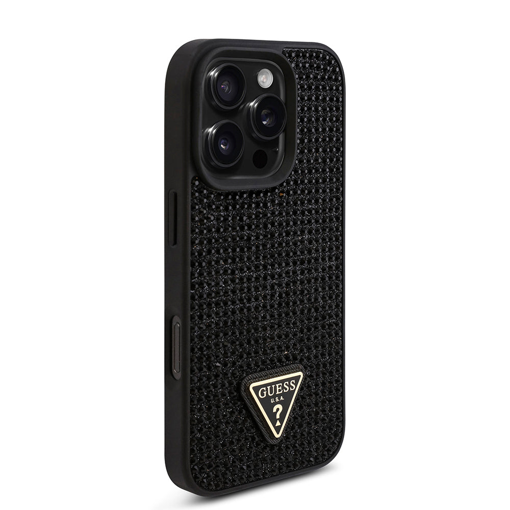 Guess iPhone 16 Pro Orjinal Lisanslı Taşlı Arka Yüzey Üçgen Logolu Telefon Kılıfı-28