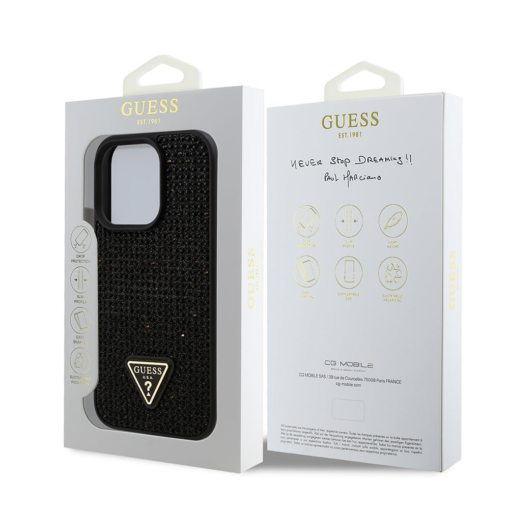 Guess iPhone 16 Pro Orjinal Lisanslı Taşlı Arka Yüzey Üçgen Logolu Telefon Kılıfı-32