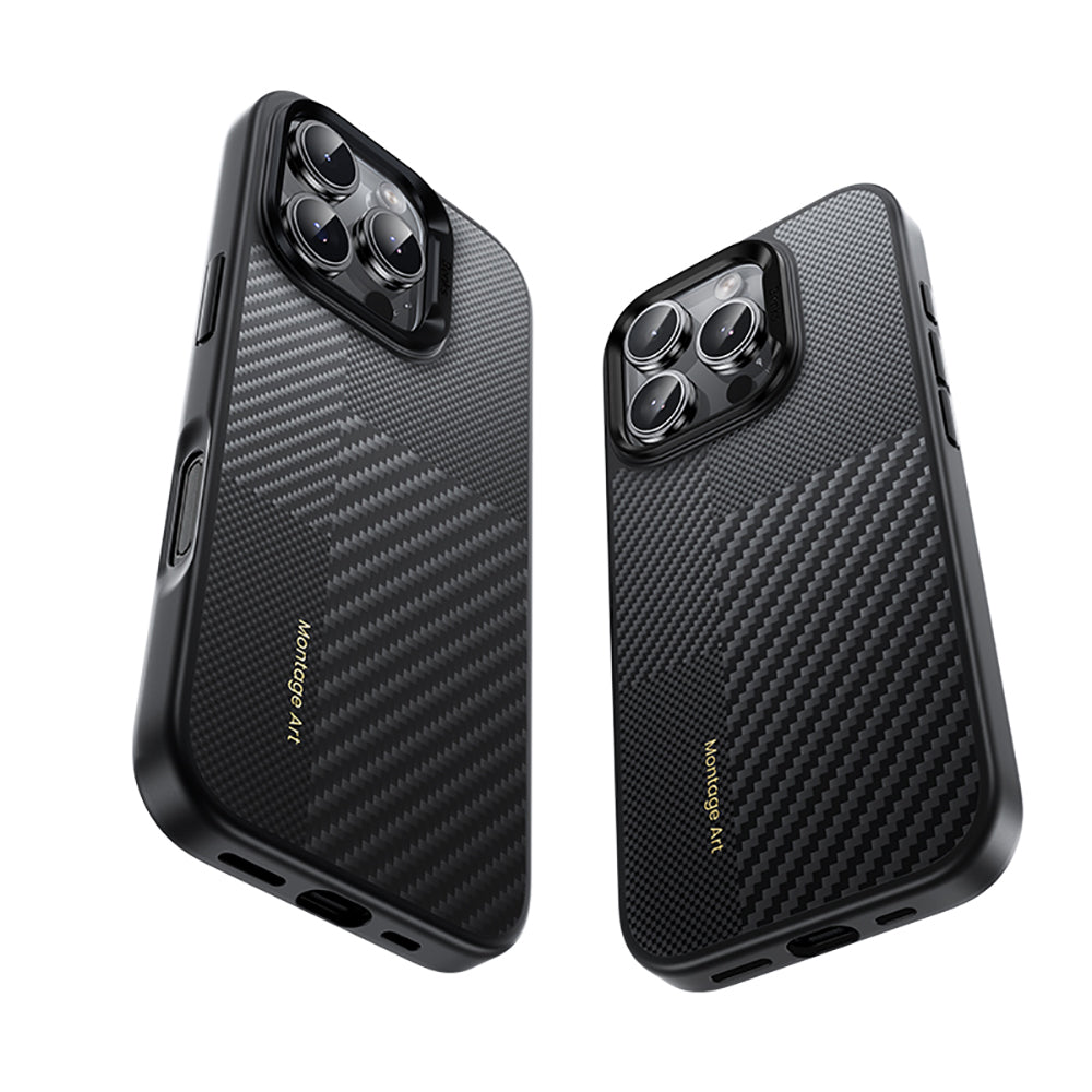 Benks Hybrid ArmorPro Montage iPhone 16 Pro Karbon Fiber M-safe Şarj Özellikli Kamera Kontrol Butonlu Kevlar Kılıf