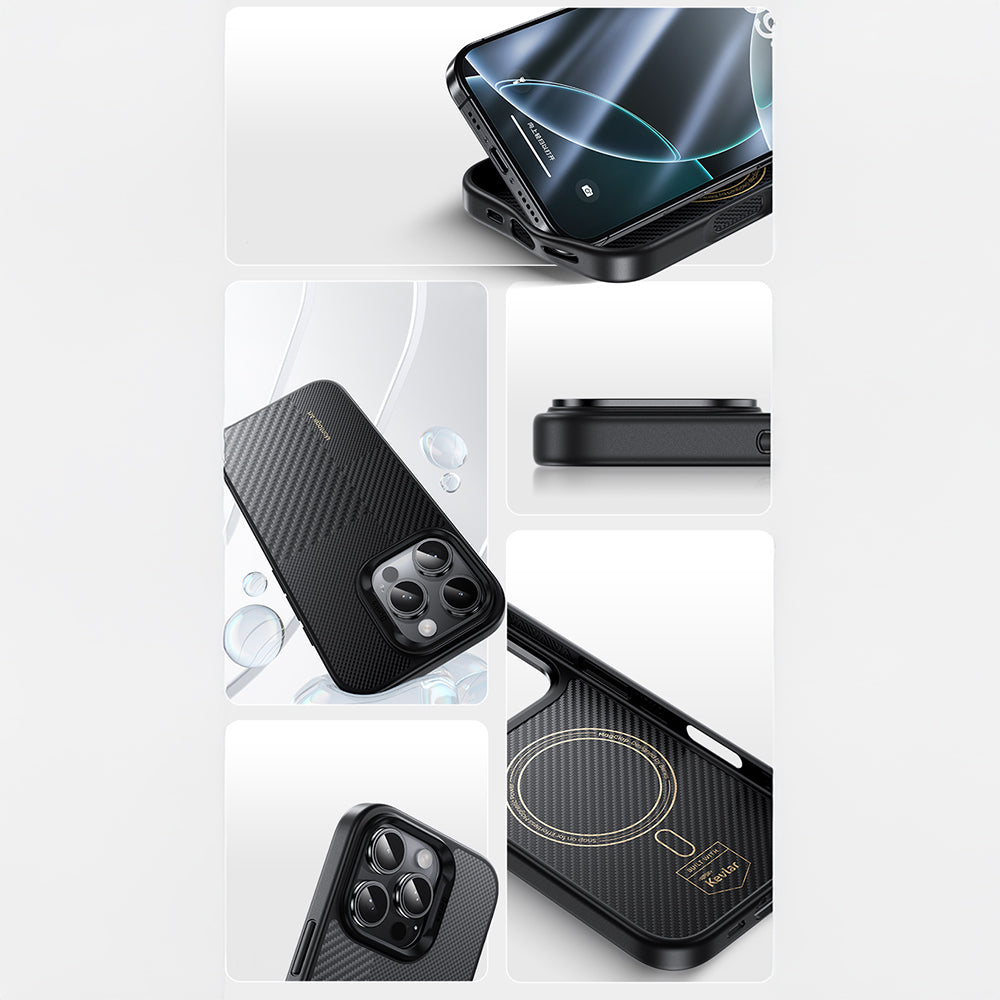 Benks Hybrid ArmorPro Montage iPhone 16 Pro Karbon Fiber M-safe Şarj Özellikli Kamera Kontrol Butonlu Kevlar Kılıf