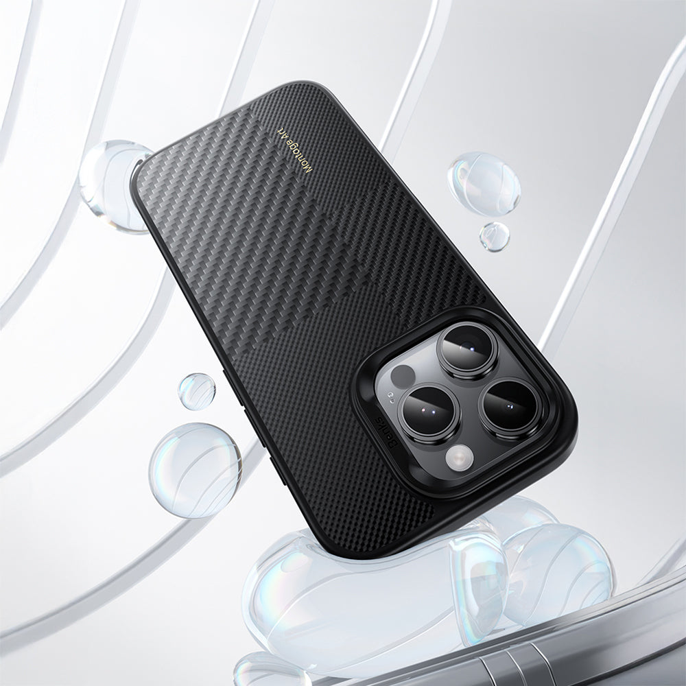 Benks Hybrid ArmorPro Montage iPhone 16 Pro Karbon Fiber M-safe Şarj Özellikli Kamera Kontrol Butonlu Kevlar Kılıf