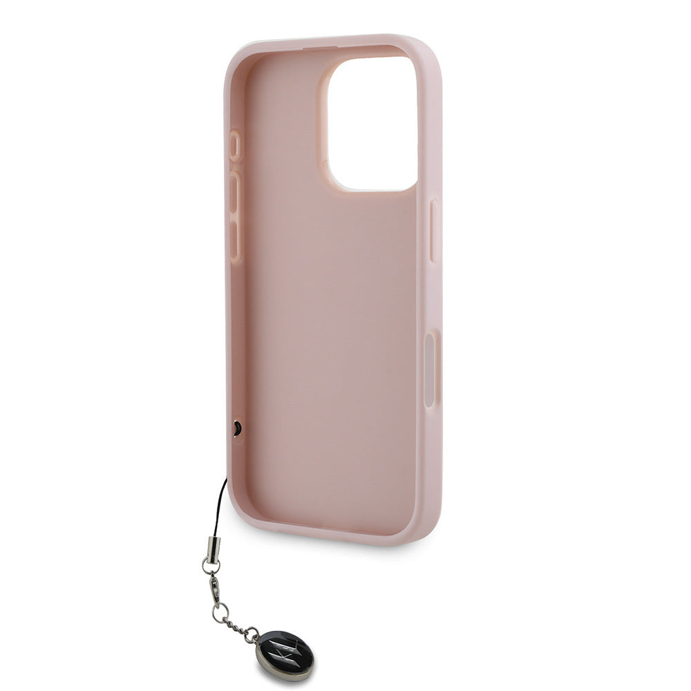 Karl Lagerfeld iPhone 16 Pro Orjinal Lisanslı Anahtarlıklı Taşlı KL Yazılı Saffiano Rhinestones Telefon Kılıfı-7
