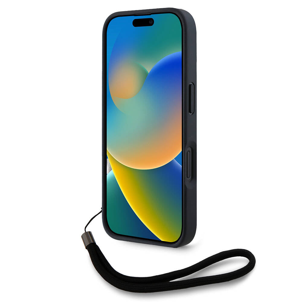 Karl Lagerfeld iPhone 16 Pro Orjinal Lisanslı Askılı Saffiano Athleisure Şerit Çizgili Telefon Kılıfı-4