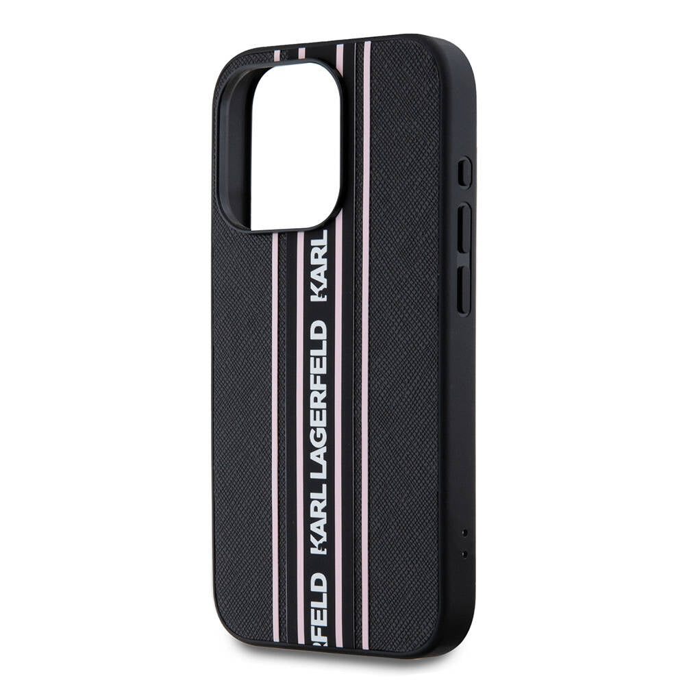 Karl Lagerfeld iPhone 16 Pro Orjinal Lisanslı Askılı Saffiano Athleisure Şerit Çizgili Telefon Kılıfı-5