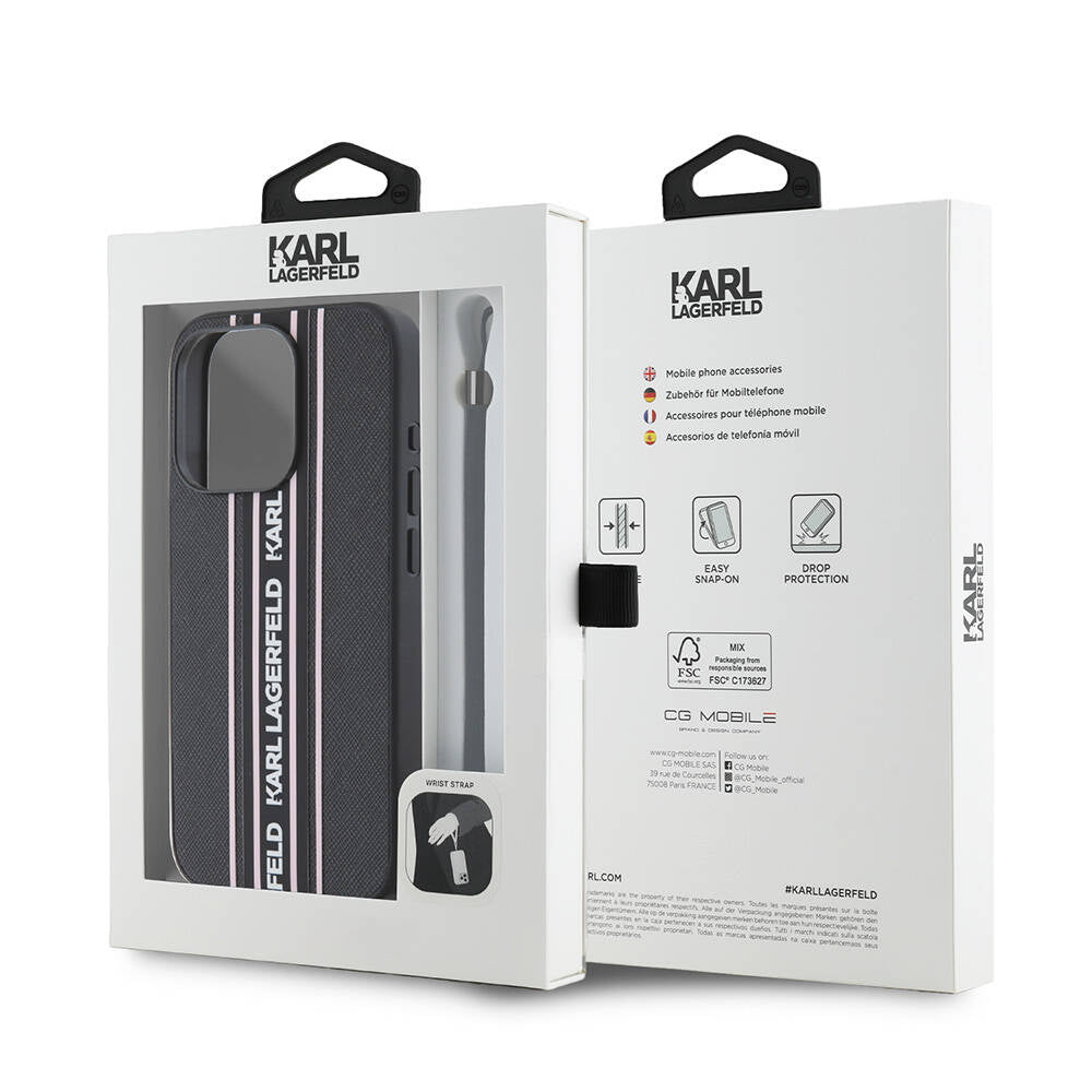 Karl Lagerfeld iPhone 16 Pro Orjinal Lisanslı Askılı Saffiano Athleisure Şerit Çizgili Telefon Kılıfı-7