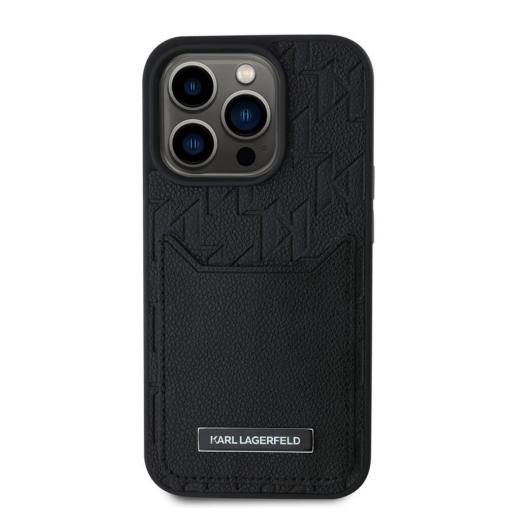Karl Lagerfeld iPhone 16 Pro Orjinal Lisanslı Kartlıklı Monogram Sıcak Damgalı Elongated Logo Telefon Kılıfı - 3