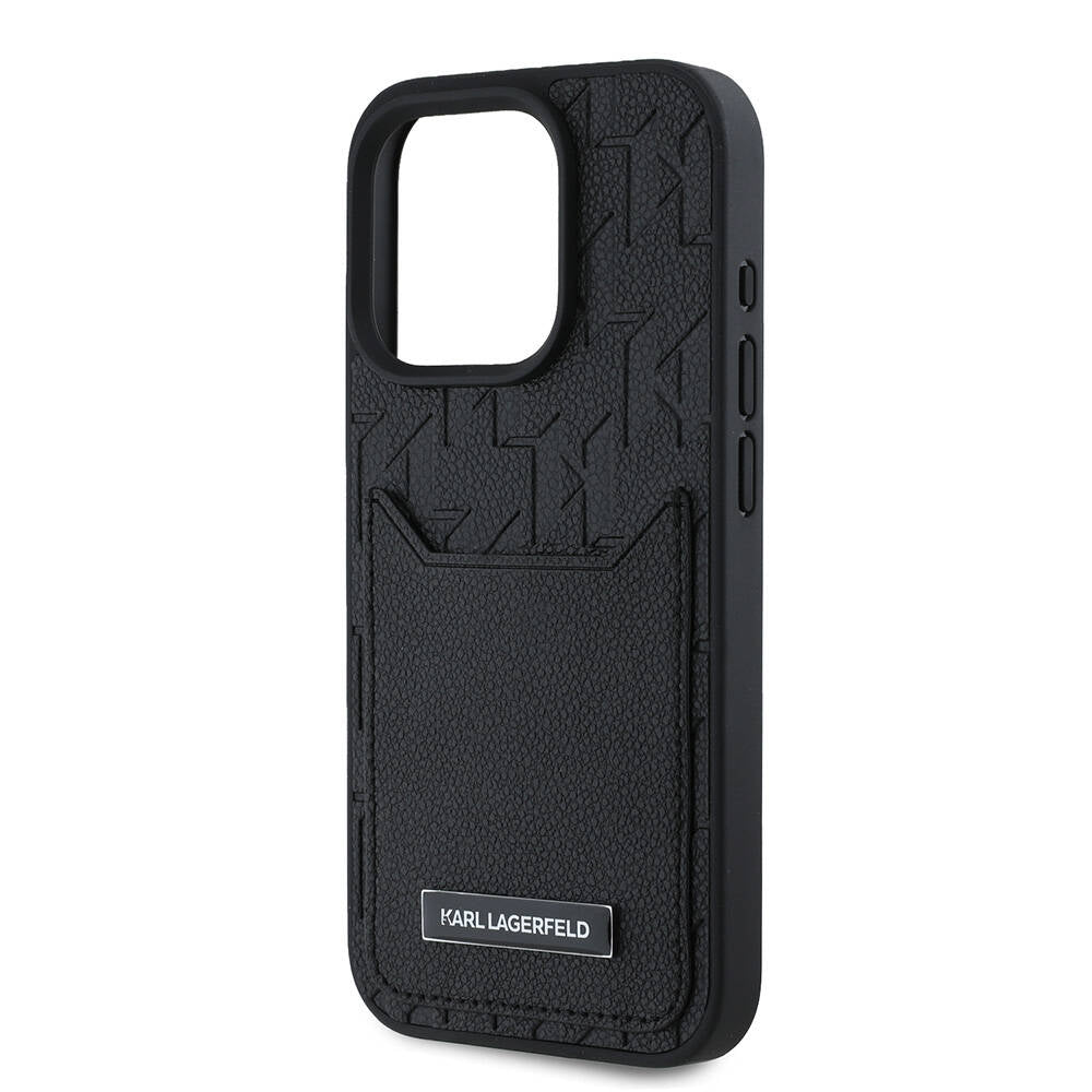 Karl Lagerfeld iPhone 16 Pro Orjinal Lisanslı Kartlıklı Monogram Sıcak Damgalı Elongated Logo Telefon Kılıfı - 6