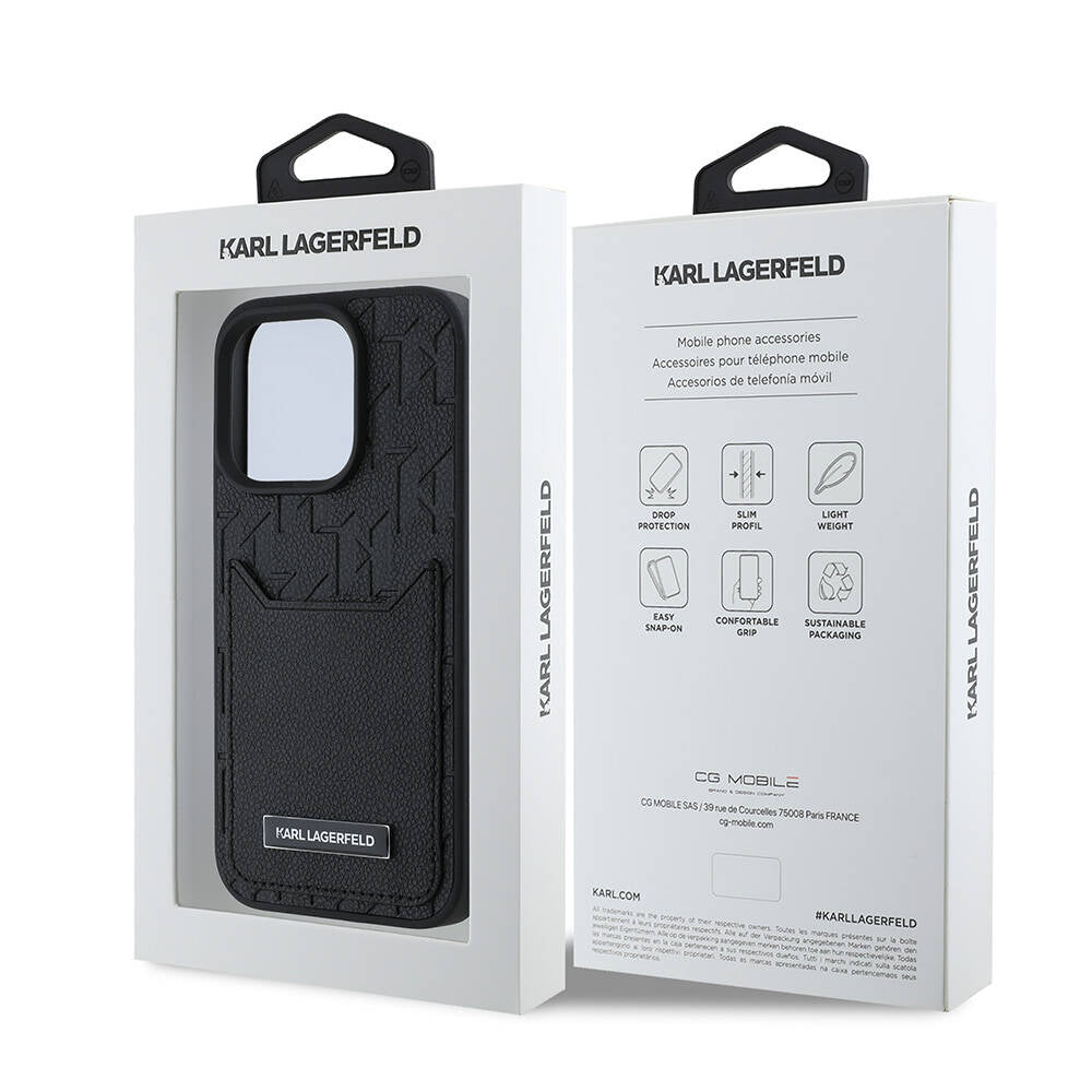 Karl Lagerfeld iPhone 16 Pro Orjinal Lisanslı Kartlıklı Monogram Sıcak Damgalı Elongated Logo Telefon Kılıfı - 8