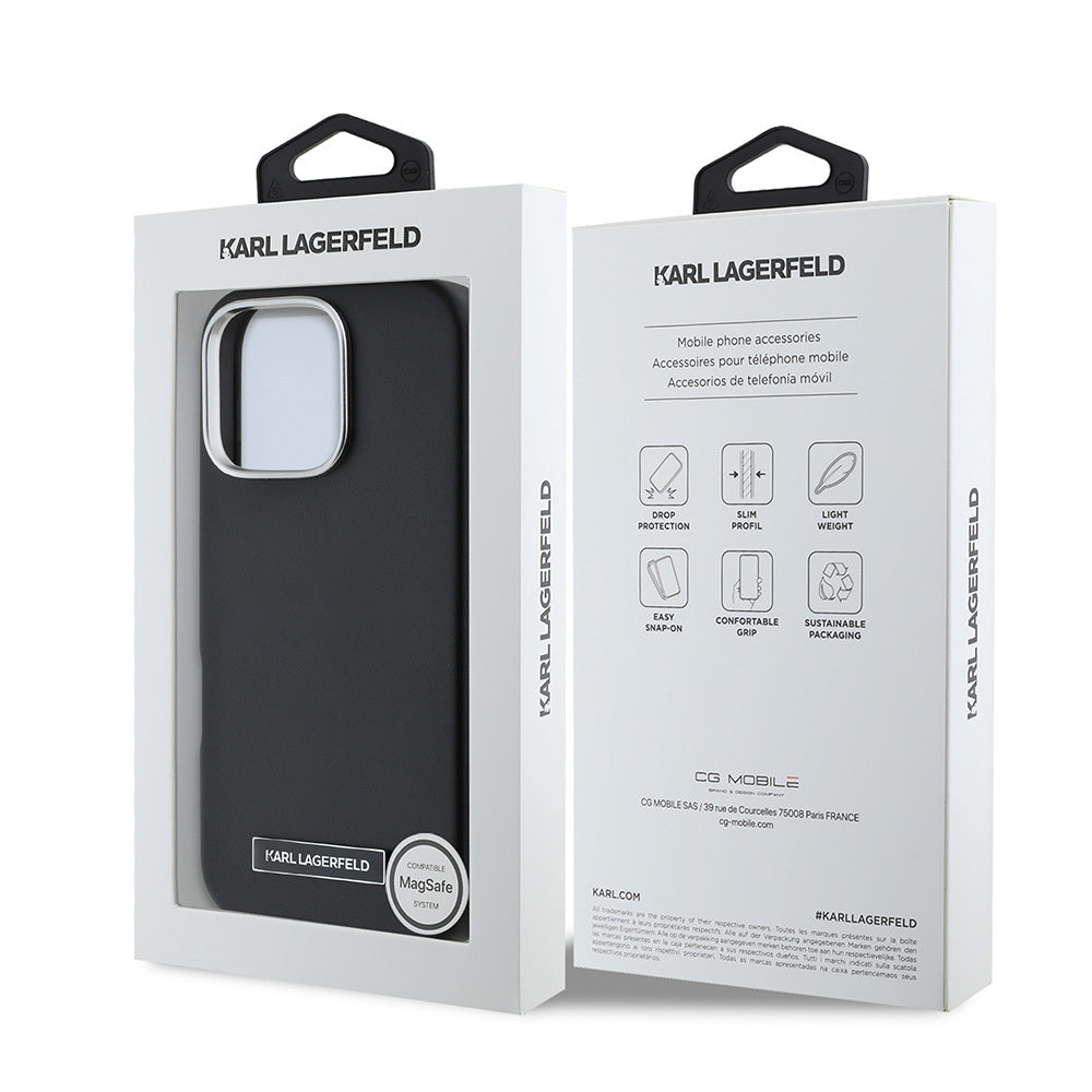 Karl Lagerfeld iPhone 16 Pro Orjinal Lisanslı Magsafe Metal Kamera ve Buton Tasarımlı Plaka Logolu PU Deri Telefon Kılıfı-8