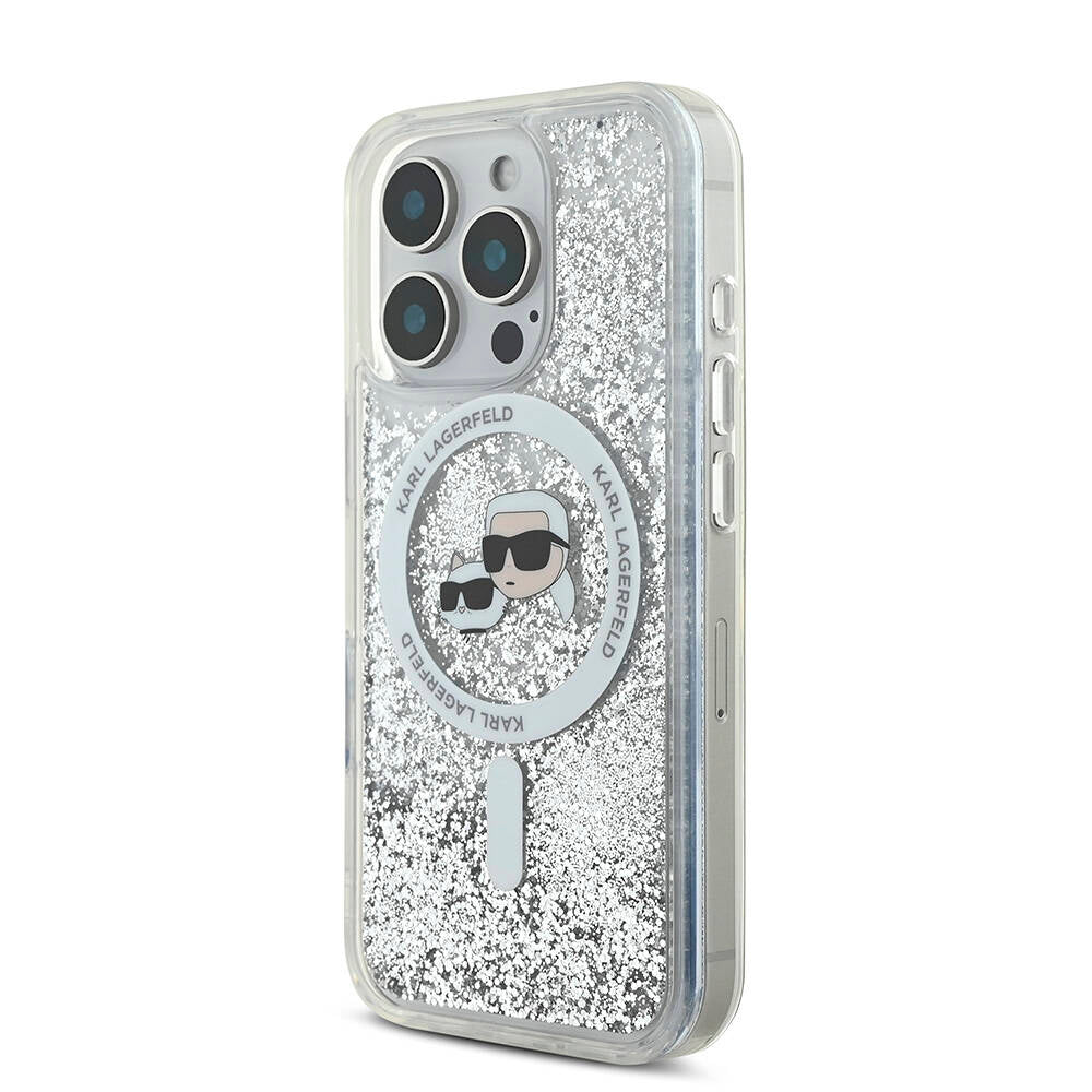 Karl Lagerfeld iPhone 16 Pro Orjinal Lisanslı Magsafe Şarj Özellikli Sıvılı Simli KC Heads Telefon Kılıfı - 2
