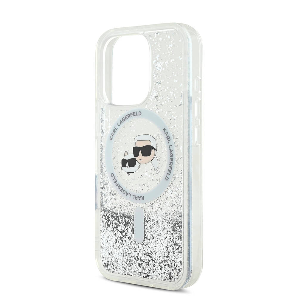 Karl Lagerfeld iPhone 16 Pro Orjinal Lisanslı Magsafe Şarj Özellikli Sıvılı Simli KC Heads Telefon Kılıfı - 5
